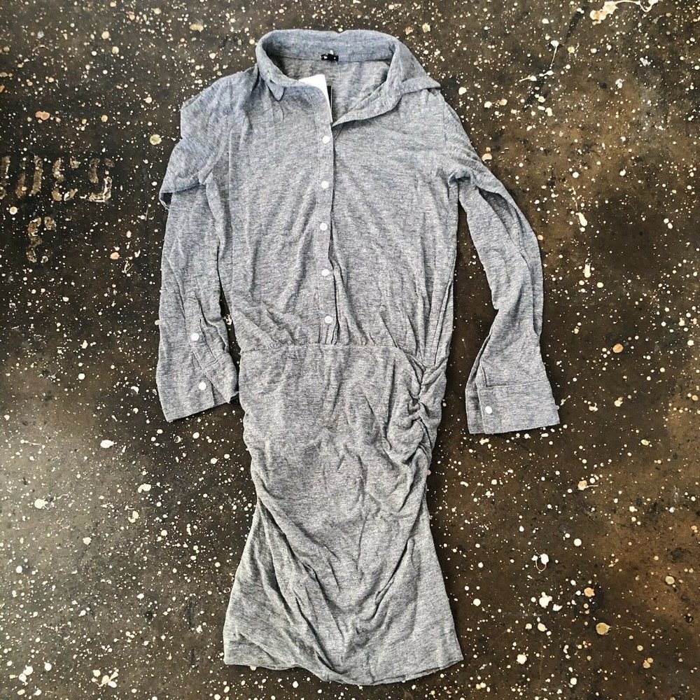 MONROW Granite Shirt Dress With Side Shirring S - Picture 4 of 5